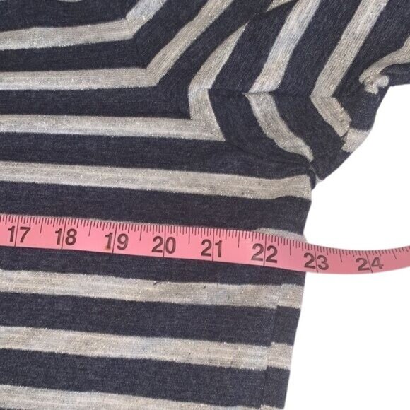 Faded Glory Womens Striped Long Sleeve V-Neck Top XXL/2X Metallic Navy & Silver - Picture 6 of 7